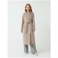 Пальто-халат   демисезонное, шерсть, силуэт прямой, удлиненное, размер 46/170, бежевый Pompa