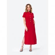 Платье-рубашка , лен, прямой силуэт, макси, размер 54, красный HappyFox
