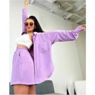 Костюм , рубашка и шорты, повседневный стиль, свободный силуэт, пояс на резинке, размер 44, фиолетовый Россия