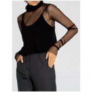 Блуза , повседневный стиль, прилегающий силуэт, длинный рукав, трикотажная, однотонная, размер L (54-56), черный natastorm