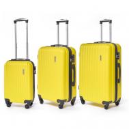 Комплект чемоданов , 3 шт., пластик, ABS-пластик, опорные ножки на боковой стенке, рифленая поверхность, 85 л, размер M, желтый Lacase