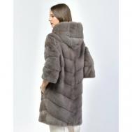 Пальто , норка, силуэт прямой, капюшон, пояс/ремень, размер 46, серый Antonio Didone