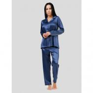 Пижама , брюки, джемпер, рубашка, застежка пуговицы, длинный рукав, размер 42-44 (m), синий Vitacci
