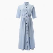 Платье , повседневное, трапециевидный силуэт, миди, размер 46, голубой MINAKU