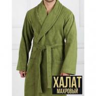 Халат , длинный рукав, карманы, банный халат, размер 56, зеленый Полотенца оптом