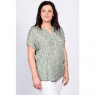 Блуза  , повседневный стиль, прямой силуэт, короткий рукав, разрез, флористический принт, размер 58, зеленый Svesta
