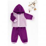 Детский костюм с капюшоном, комплект для новорожденных курточка и штанишки, , Полоска, велсофт, сиреневый р-р 98 Снолики
