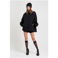 Пальто  , демисезон/зима, шерсть, оверсайз, укороченное, размер 46/48/164-172, черный EKATERINA ZHDANOVA
