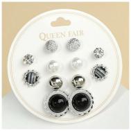 Комплект серег , размер/диаметр 2 мм., серебряный, черный Queen fair