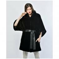 Пальто , норка, силуэт свободный, пояс/ремень, размер 40, черный Langiotti