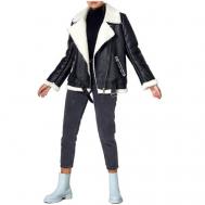 Куртка , овчина, средней длины, силуэт прямой, карманы, размер 48, белый, черный MTFORCE