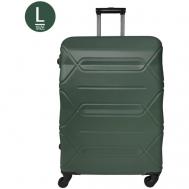 Чемодан , ABS-пластик, износостойкий, жесткое дно, опорные ножки на боковой стенке, рифленая поверхность, водонепроницаемый, 95 л, размер L, зеленый Твой чемодан