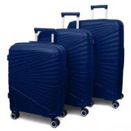 Комплект чемоданов  Airconic, 3 шт., полипропилен, увеличение объема, рифленая поверхность, опорные ножки на боковой стенке, ребра жесткости, усиленные углы, 120 л, синий, голубой Impreza
