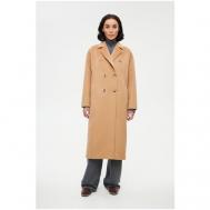 Пальто   демисезонное, шерсть, силуэт прямой, удлиненное, размер 44, бежевый Shi-shi