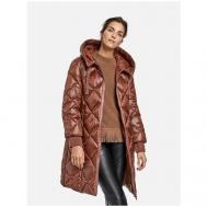 Куртка  , демисезон/зима, удлиненная, силуэт трапеция, стеганая, капюшон, карманы, размер 42 / L, коричневый Gerry Weber