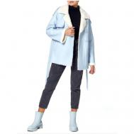 Куртка , овчина, средней длины, силуэт прямой, пояс/ремень, размер 46, голубой MTFORCE