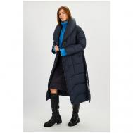 Куртка  , демисезон/зима, удлиненная, силуэт прямой, без капюшона, пояс/ремень, карманы, вентиляция, водонепроницаемая, ветрозащитная, размер 42, синий Baon