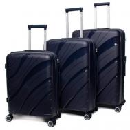 Умный чемодан , 3 шт., полипропилен, ребра жесткости, опорные ножки на боковой стенке, увеличение объема, водонепроницаемый, 104 л, размер S/M/L, черный, синий Impreza