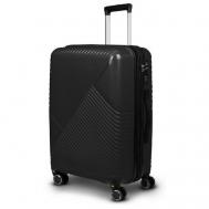Умный чемодан , полипропилен, увеличение объема, водонепроницаемый, рифленая поверхность, опорные ножки на боковой стенке, 110 л, размер L, черный Impreza