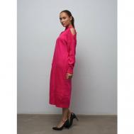 Платье-свитер , повседневное, классическое, свободный силуэт, вязаное, размер One size, фуксия, розовый IeGO