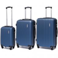 Комплект чемоданов , 3 шт., пластик, ABS-пластик, опорные ножки на боковой стенке, рифленая поверхность, 85 л, размер S, синий Lacase