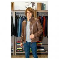 Кожаная куртка  демисезонная, силуэт полуприлегающий, подкладка, внутренний карман, карманы, размер 52, коричневый Torras
