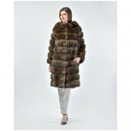 Пальто , соболь, силуэт прямой, карманы, капюшон, размер 42, коричневый Rindi