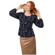 Блуза , повседневный стиль, полуприлегающий силуэт, длинный рукав, размер 60, синий Без бренда