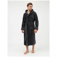 Халат , длинный рукав, банный халат, трикотажная, капюшон, размер M, серый Luisa Moretti