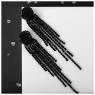 Серьги клипсы , стекло, пластик, размер/диаметр 10 мм., черный Queen fair