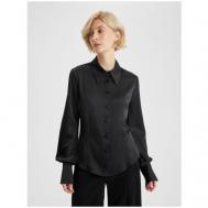 Блуза  , классический стиль, полуприлегающий силуэт, длинный рукав, манжеты, однотонная, размер 48 (L), черный nerrro