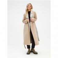 Пальто   демисезонное, шерсть, силуэт прямой, удлиненное, размер XL, серый, бежевый Снегири