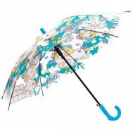 Зонт-трость полуавтомат, купол 80 см., прозрачный, голубой Universal Umbrella