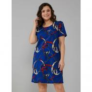 Платье-футболка , хлопок, повседневное, полуприлегающее, до колена, карманы, размер 44, синий, красный Алтекс