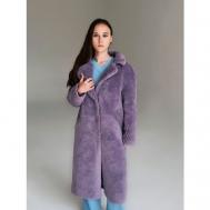 Шуба-чебурашка , искусственный мех, силуэт свободный, капюшон, размер 42, фиолетовый Maria Terra