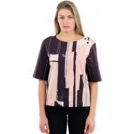 Блуза , стиль ретро, полуприлегающий силуэт, укороченный рукав, размер 44, фиолетовый, белый DIVALI