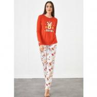 Пижама , лонгслив, брюки, длинный рукав, размер 44/46, оранжевый Relax Mode