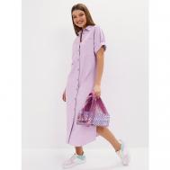 Платье-рубашка , лен, прямой силуэт, макси, карманы, размер 4XL, фиолетовый Sansa