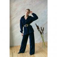 Костюм, рубашка и брюки, классический стиль, прямой силуэт, манжеты, необработанный край, размер 44, синий GerdunLab Россия