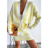 Костюм , кардиган и юбка, классический стиль, свободный силуэт, карманы, размер 42-48, желтый COMFORT HOODIES