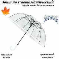 Зонт-трость полуавтомат, купол 100 см., прозрачный, для женщин, белый JMDY