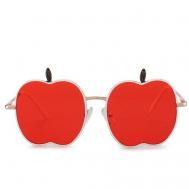 Солнцезащитные очки , круглые, оправа: металл, чехол/футляр в комплекте, красный LeKiKO