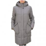 куртка  зимняя, удлиненная, силуэт прилегающий, размер 48, серый Не определен