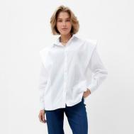 Блуза  , классический стиль, прямой силуэт, длинный рукав, однотонная, размер 44, белый MINAKU