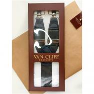 Подтяжки , натуральная кожа, металл, подарочная упаковка, длина 110 см., серый Van Cliff