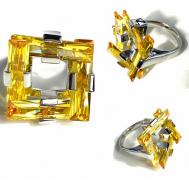 Кольцо , бижутерный сплав, родирование, хрусталь, размер 19, желтый, золотой Florento
