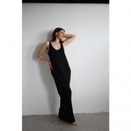 Платье-майка , вискоза, прямой силуэт, макси, открытая спина, размер 44, черный NA LUBVI