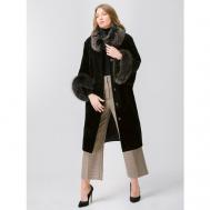Пальто , овчина, удлиненное, силуэт свободный, размер 44, черный Alef
