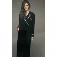 Халат  удлиненный, длинный рукав, карманы, пояс, размер 42, черный DiBen