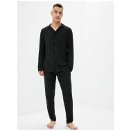 Пижама , рубашка, брюки, карманы, трикотажная, размер 48-50, черный Luisa Moretti